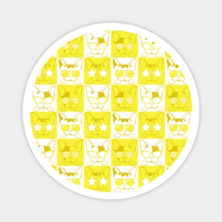 Frenchies with Glasses Pattern Yellow Magnet